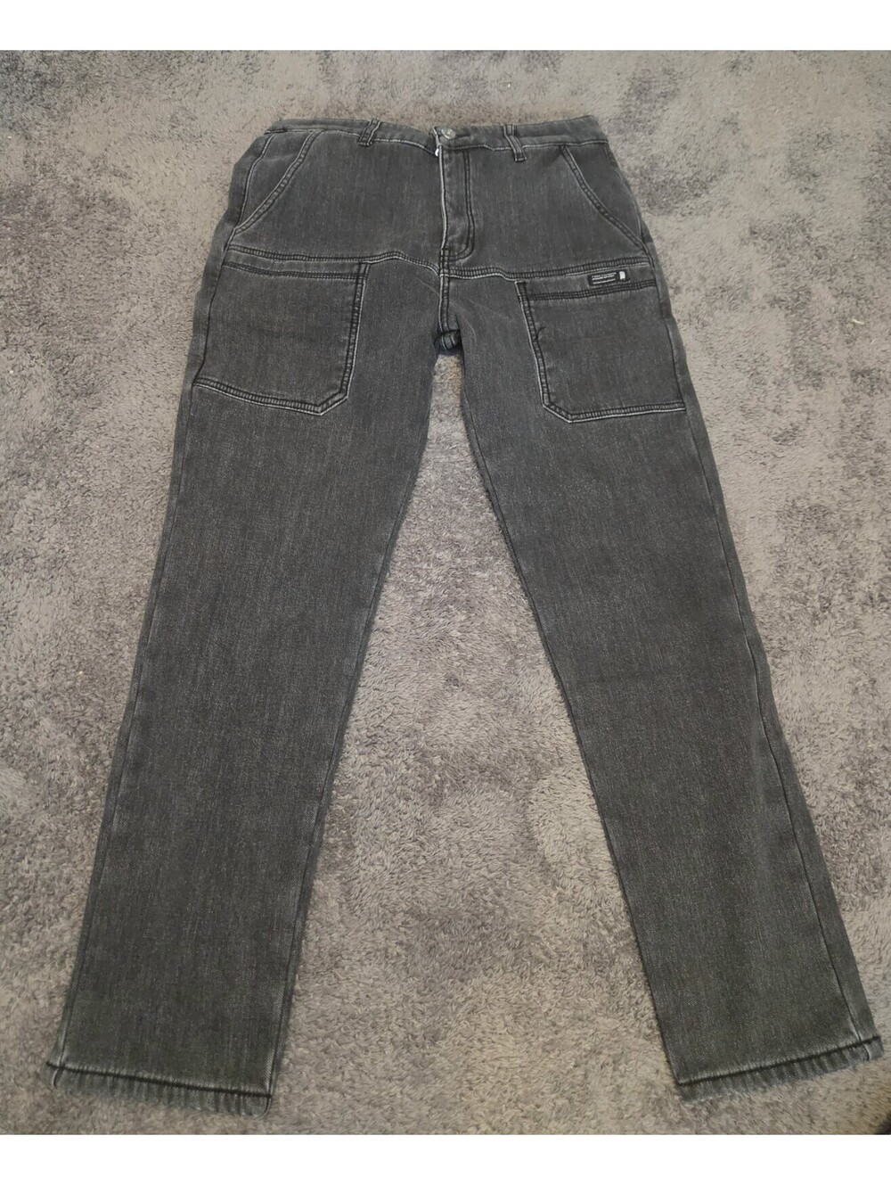 Black Washed Fleece Lined Jeans Approx 35x26 Straight Leg Thermal Winter Pants